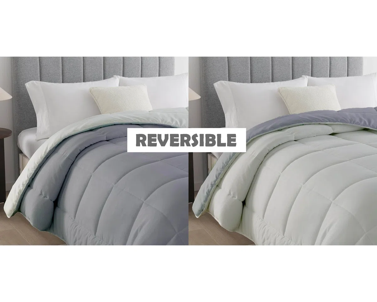 HOMEYA - Edredón de Fibra 300gr/m2 - Edredón Cama 150, Edredón Bicolor Reversible 240x220cm, Relleno Nordico 100% Poliester, Gris/Gris Claro