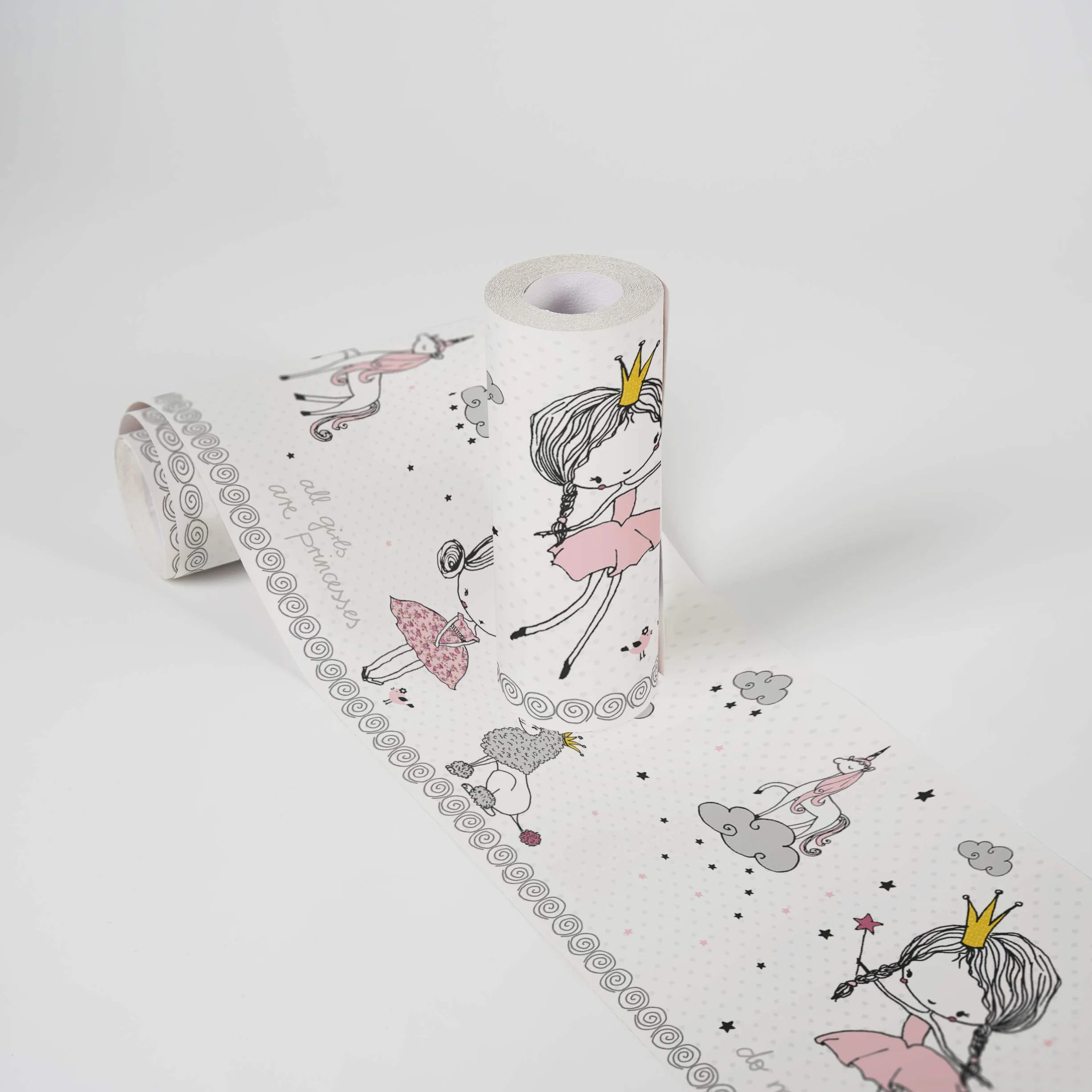 Lovely Kids Cenefas Adhesivas Para Los Niños Magic Princess 5.00 m x 0.155 m Rosa Gris Blanco Fabricado en Alemania de A.S. Création 403755