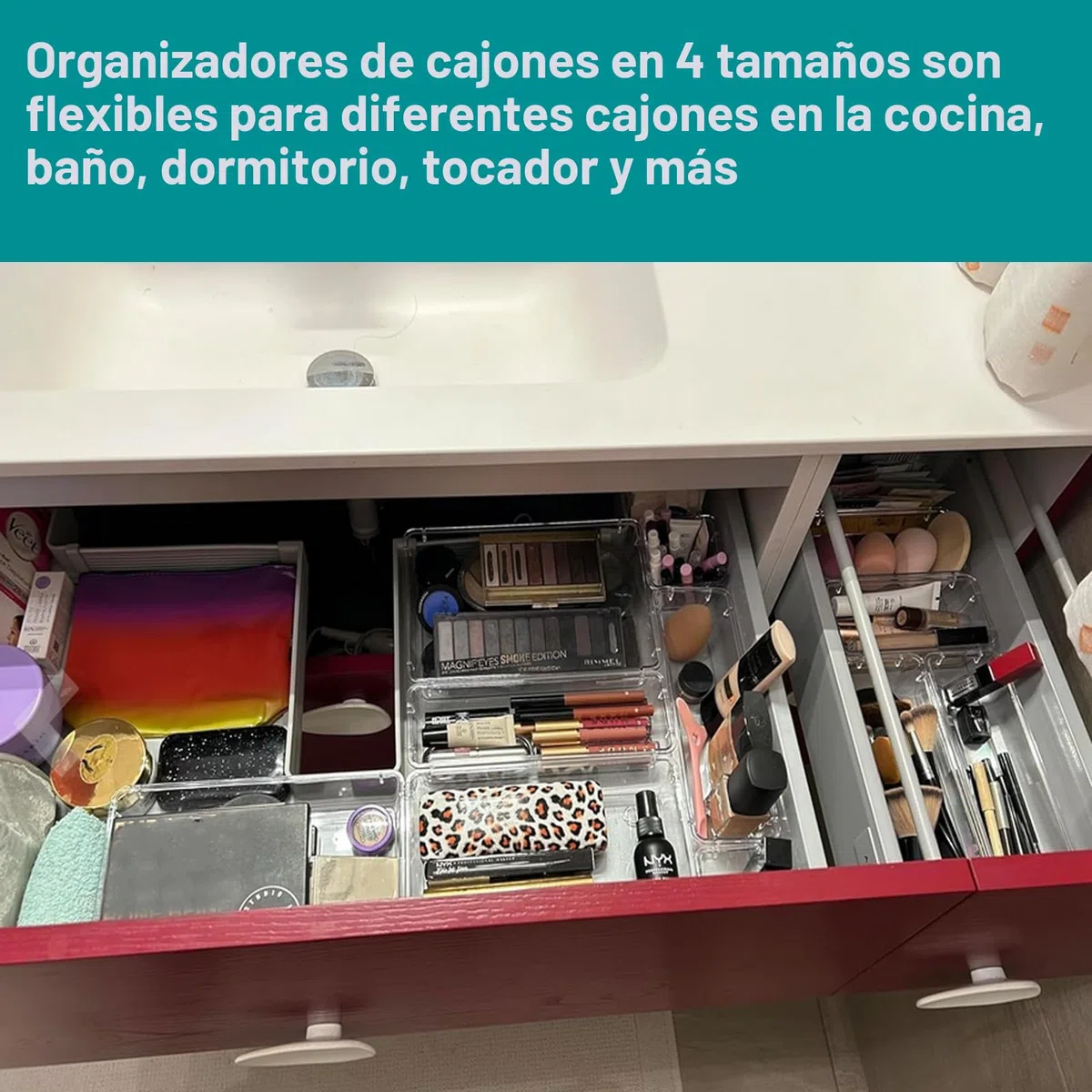 36 Piezas Organizadores de Cajones de Plástico Transparente, Organizador Maquillaje Organizador Cajones Escritorio de 4 Tamaños,Bandejas de Almacenaje Para Joyas, Oficina, Cocina,Baño