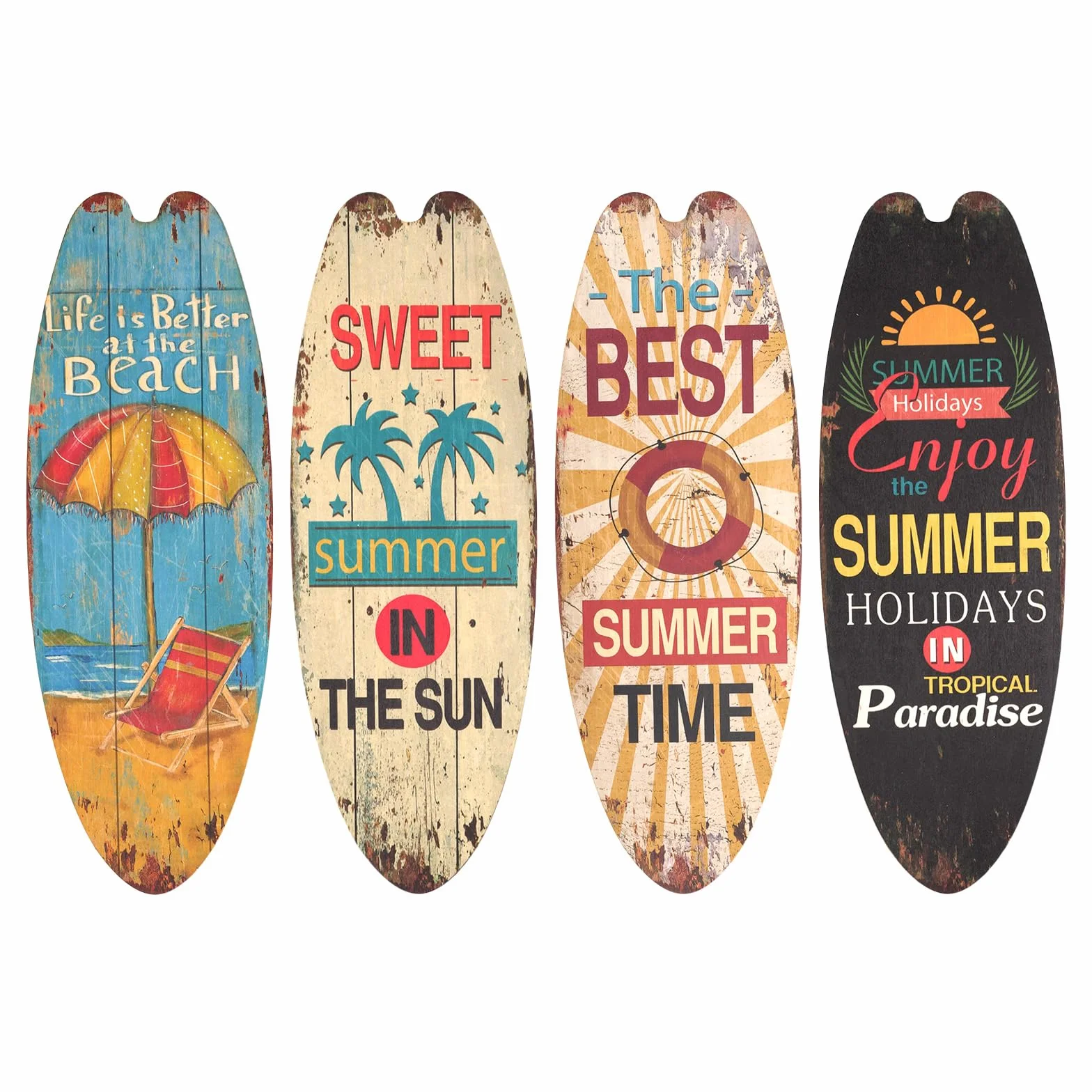 4 piezas de señalización decorativa de paddle board de madera para pared, señalización de paddle board para decoración interior de piscinas y playa, flujo de bebidas