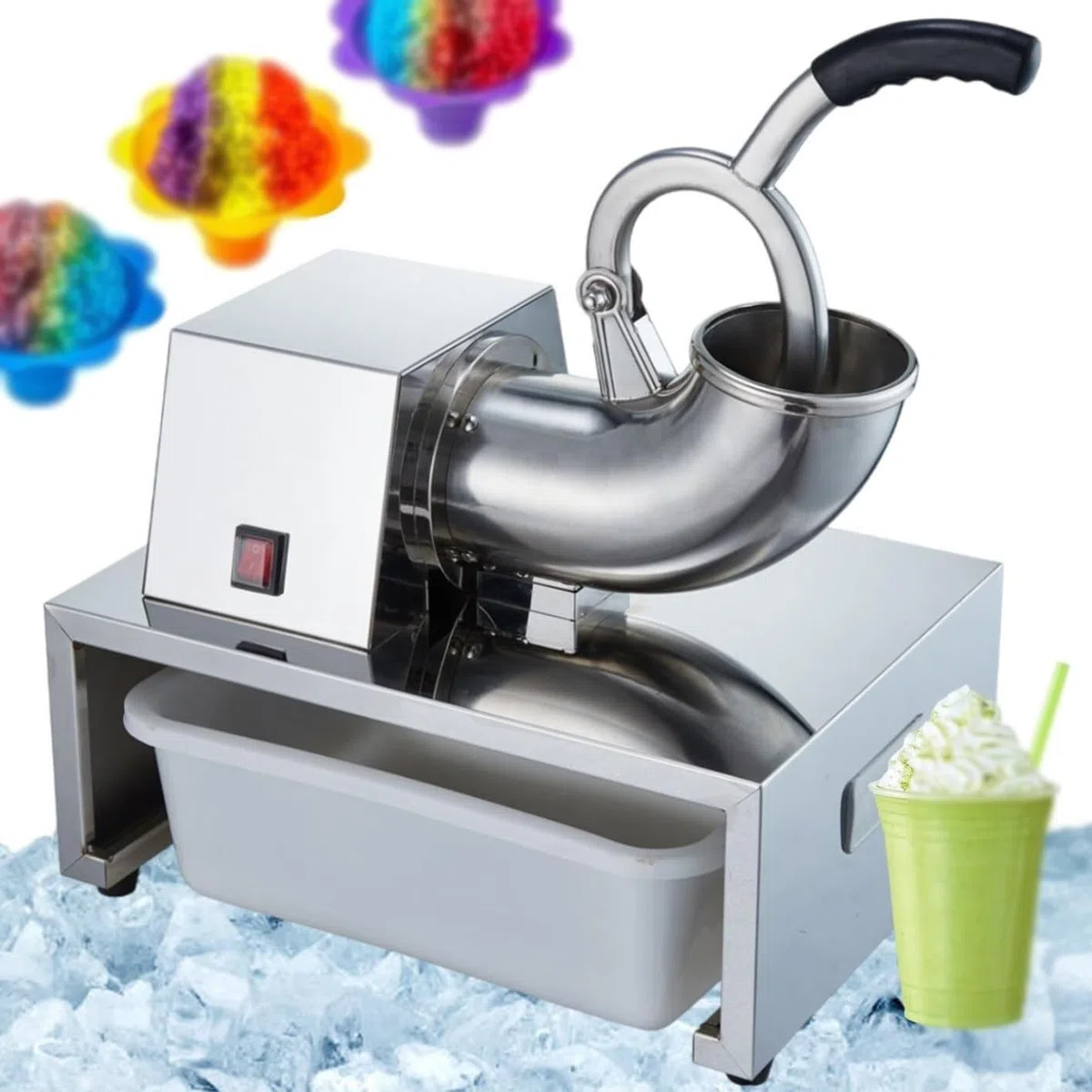 Trituradora de hielo comercial, 200 kg/h 1400 rpm, máquina eléctrica de cono de nieve, acero inoxidable, para conos de nieve, granizados, cócteles
