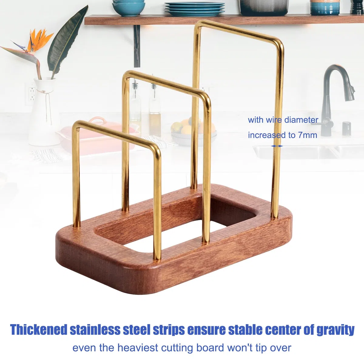 Soporte para Tabla de Cortar, Estante Tabla de Cortar con Base Madera Tapas Ollas Varios Niveles Accesorio Divisor Almacenamiento Gabinete para Encimeras Cocina