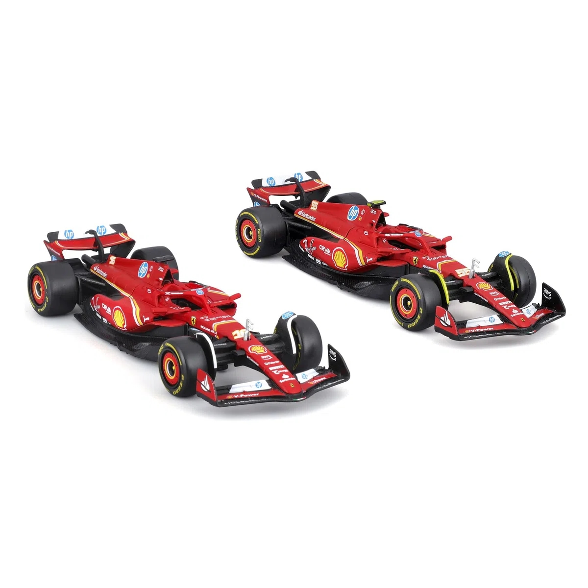 Bburago - Ferrari SF-24 F1 Imola Livery 2024 Leclerc #16 y Sainz #55, Set de 2 Coches Diecast a Escala 1:43, Caja Expositora, Licencia Oficial Ferrari, Edad Recomendada 14+ Años