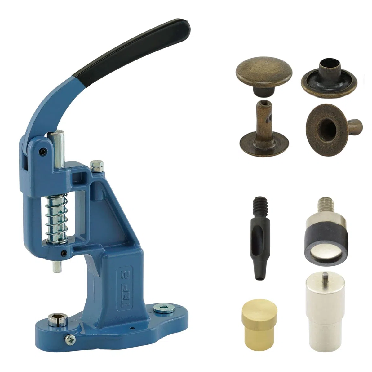 Juego de prensa remachadora con prensa de palanca, herramienta de remache y 50 remaches de cabeza única de 12 mm, acero antiguo, prensa de mano, bricolaje, para cuero, ropa, vaqueros,