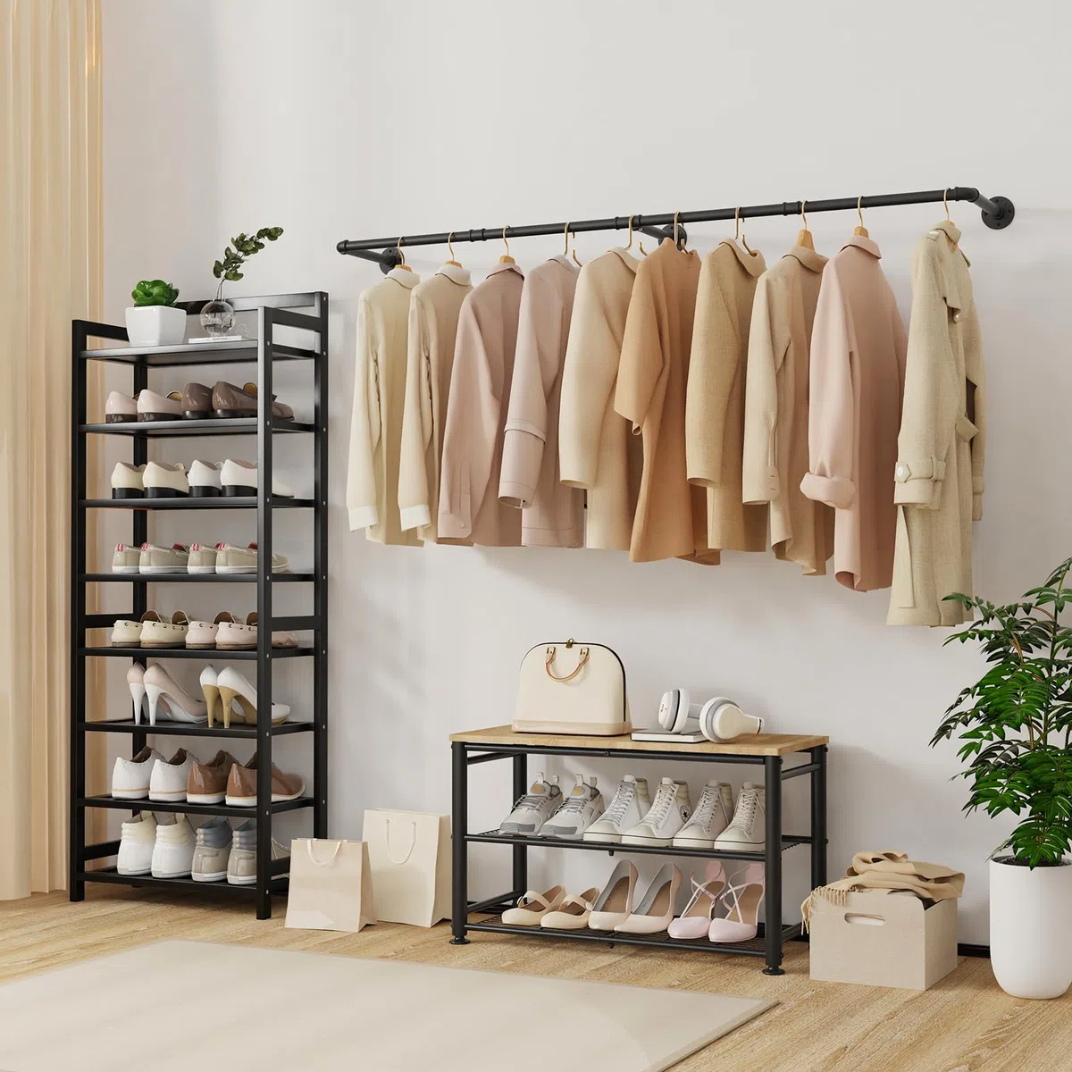 Yawinhe Perchero de Pared Industrial, Perchero para colgar ropa, 180cm, Colgante de Prendas de Metal Retro Desmontable montado en la Dormitorio, Sala de estar, Cocina, 1-Pack