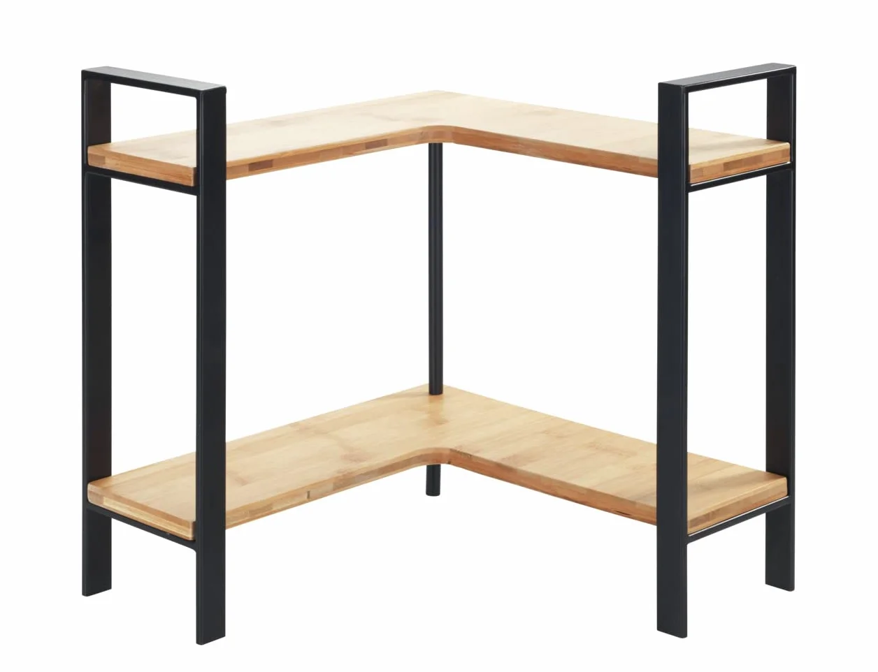 Wenko Estante esquinero de cocina Lou de metal y tablas de bambú, 2 niveles para mayor espacio de almacenamiento, (An. x a x P): 30 x 33 x 30 cm, negro/marrón claro, 53028100