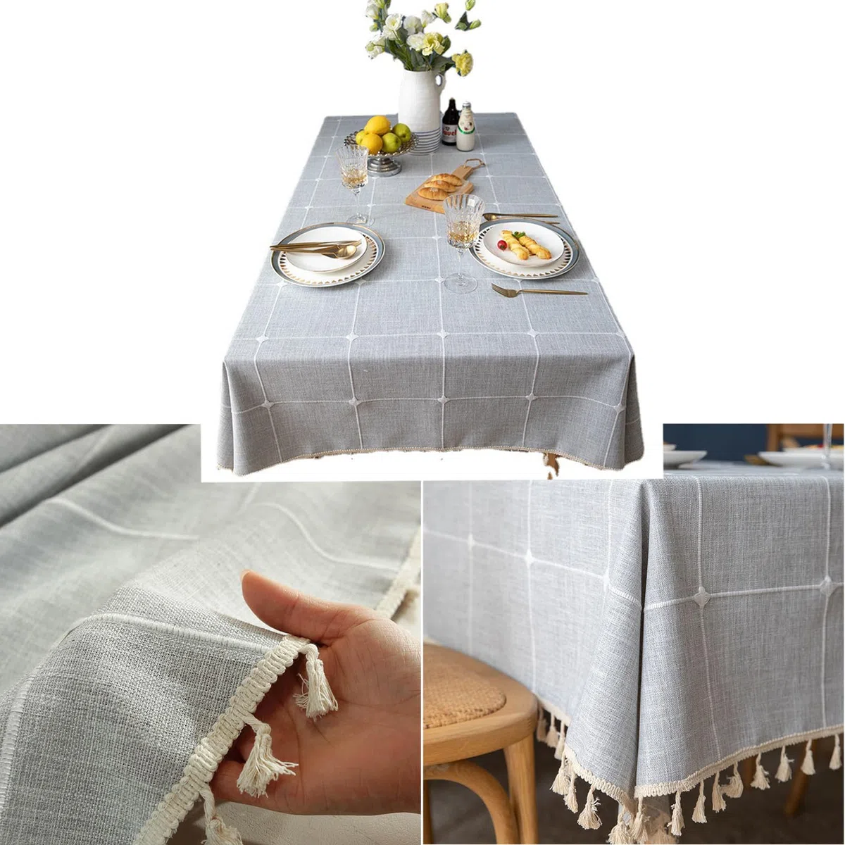 Mantel 140x280cm, Mantel Mesa Rectangular con Borlas, Mantel Antimanchas Table Cloth Rectangular para Mesa de Comedor, Mantel Antimanchas Mesa Cocina Rectangular