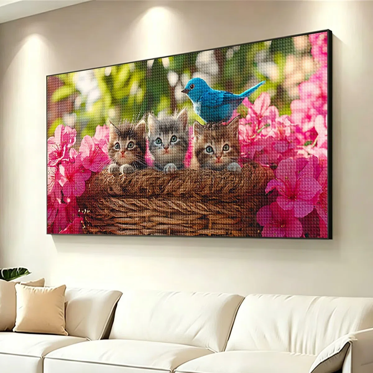Diamond Painting Adultos Gato Pintura Diamante, Flor Diamond Painting 5D Completo, DIY Cuadrado Cristal Bordado Punto de Cruz Cuadros de Diamantes para Decoracion Hogar, Regalo Mujer 180x90cm 0J-880