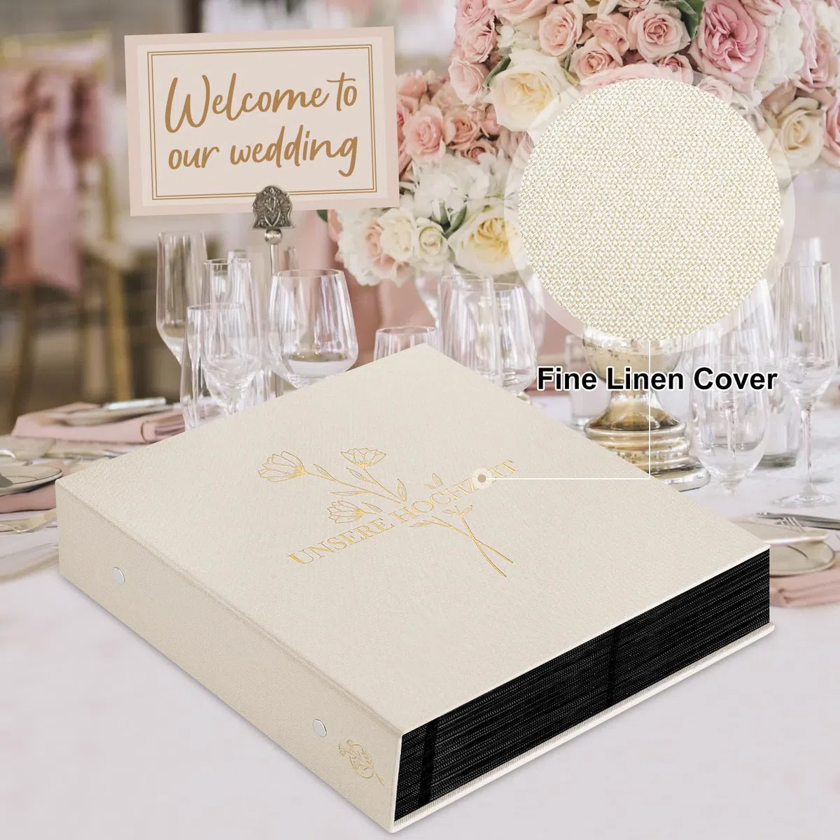 Lanpn Álbum de fotos de boda, 10 x 15 cm, 1000 cm, de lino grande, para colocar en vertical y horizontal, fotos para novios, compromisos, aniversarios, novias, color beige