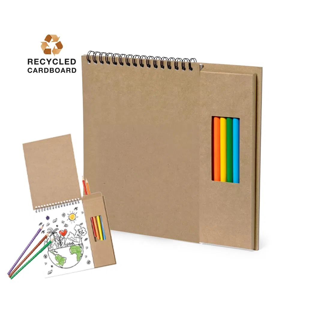 Lote de 25 Set de Lápices y Bloc para Colorear - 8 Lápices de Colores y Bloc de Notas de Anillas, con 6 Hojas de Motivos Naturales y 18 Páginas en Blanco. Regalos para cumpleaños Infantiles.