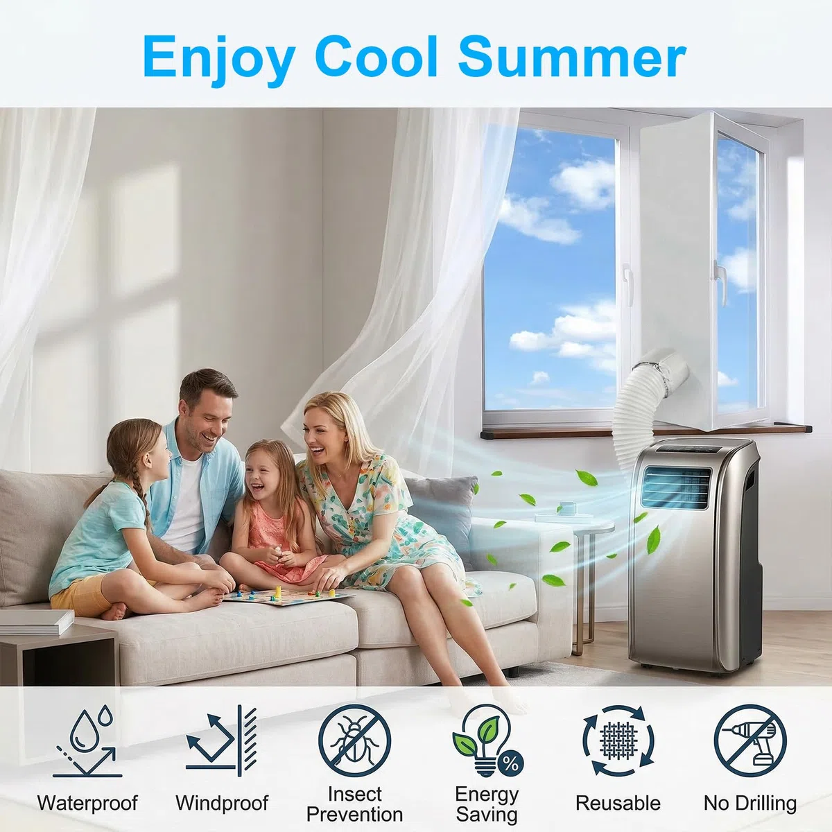 Qoosea Sello de Ventana para Aire Acondicionado, Portátil Universal Kit de Sellado de Ventanas Acondicionado Móvil y Secadoras, Impermeable y Resistente Kit Ventana Fácil Instalación (400CM)