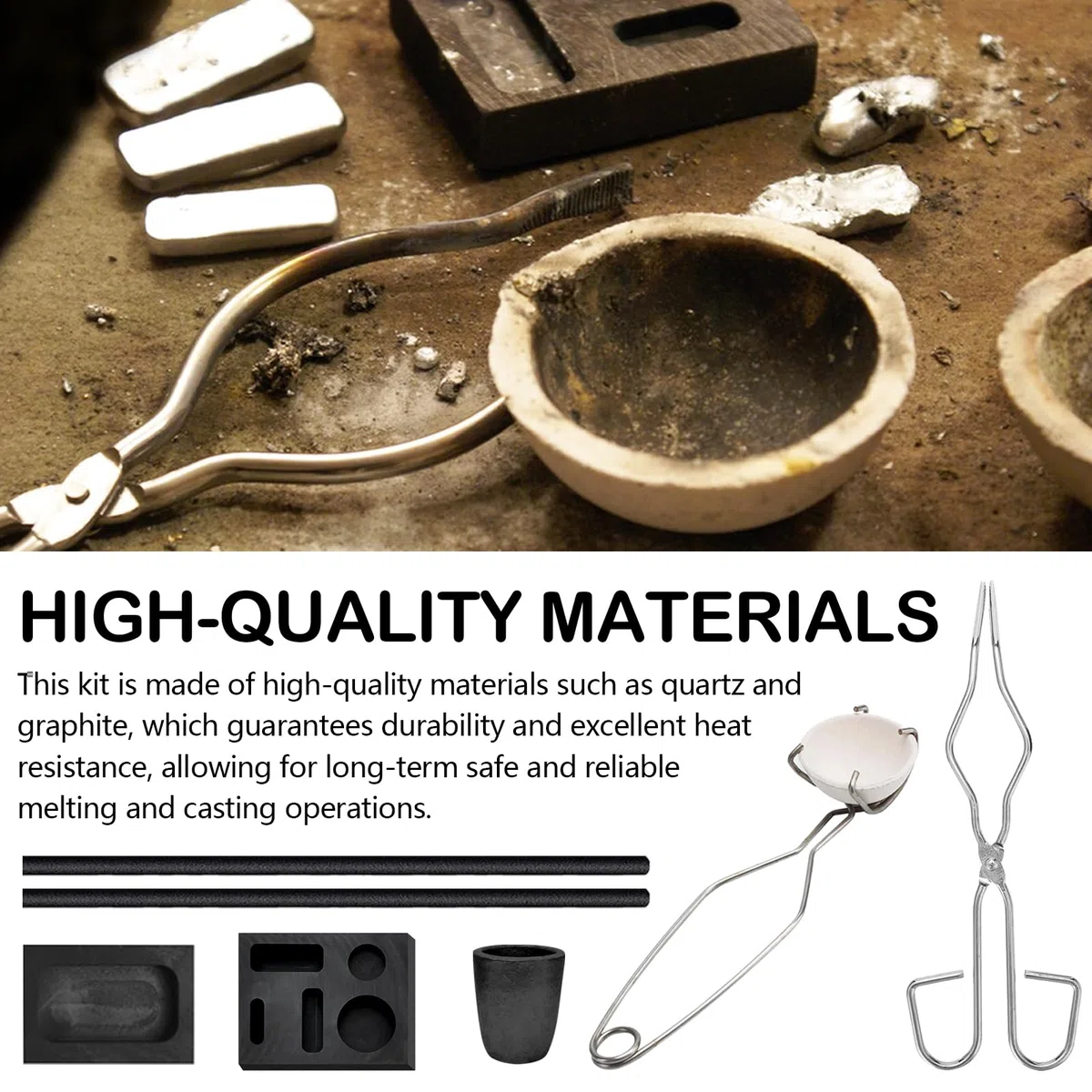 Kit De Crisol De Grafito, 8 Piezas Para FundicióN Molde De FundicióN De Grafito Crisol Molde De FundicióN Pinzas Para Crisol De Cuarzo Grafito CilíNdrico Para Metales No Ferrosos Oro Plata LatóN