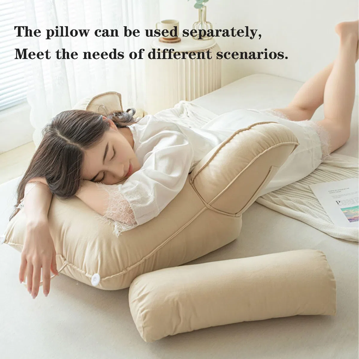 Cojín de Lectura con Reposa Brazos,Almohada para Asiento De Lectura De Cama,Cojín de Apoyo Lumbar,Almohadas de Espalda,Ideal para Trabajar,Leer o Jugar en la Cama/Sofá/Suelo
