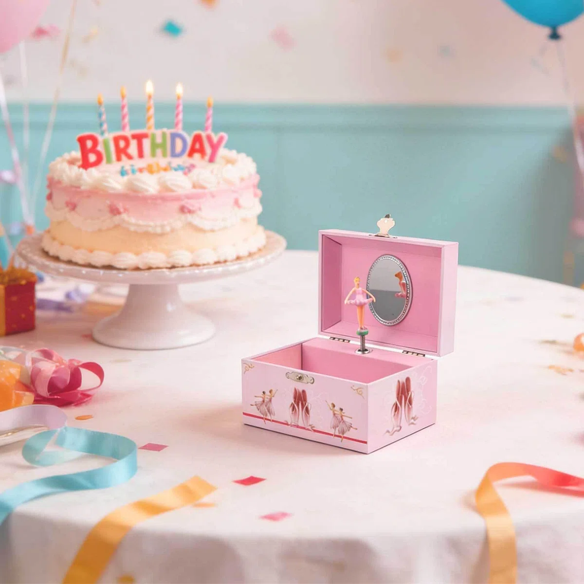 Operitacx Caja de Música en Habitación Infantil para Almacenamiento de Joyas con Bailarina Giratoria Rosa, Joyero Pequeño con Compartimentos y Diseño Elegante para Niñas