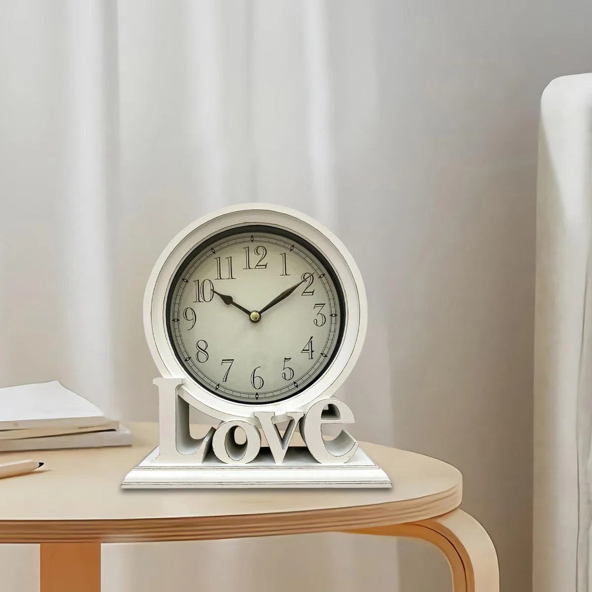 Reloj de escritorio redondo Relojes de repisa Relojes de estante silenciosos Relojes de mesa Chimenea Sin tictac Digital para bodas Decoraciones de, Blanco