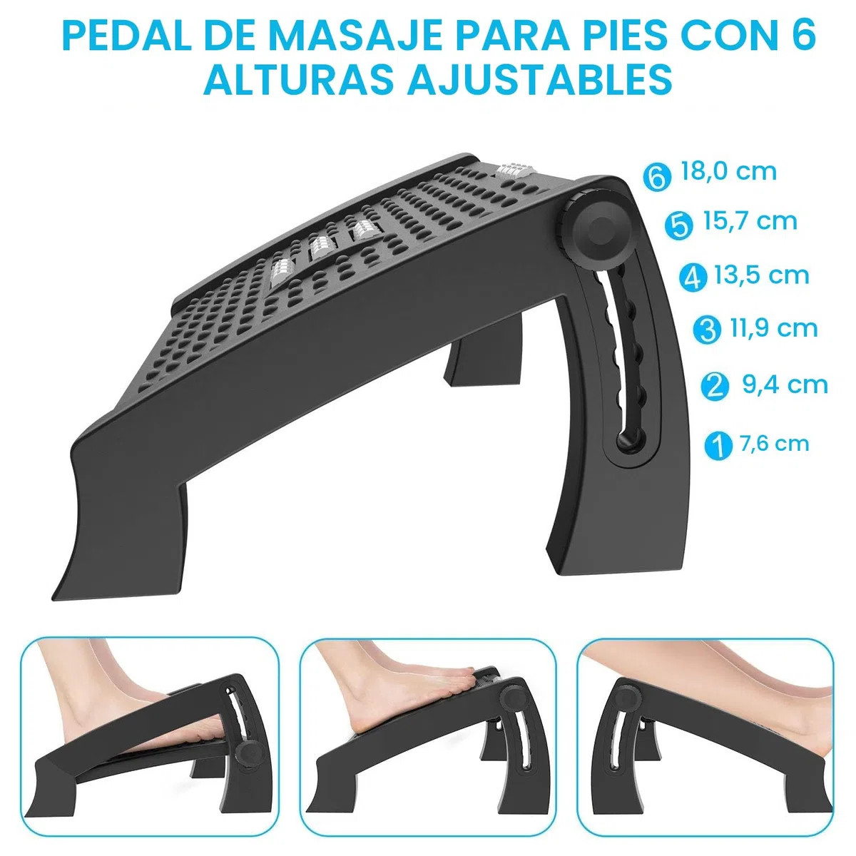 Reposapies de Oficina, Reposapiés Ergonómico para Escritorio con Función de Masaje, 6 Reposapiés de Altura Ajustable Antideslizantes para Oficina