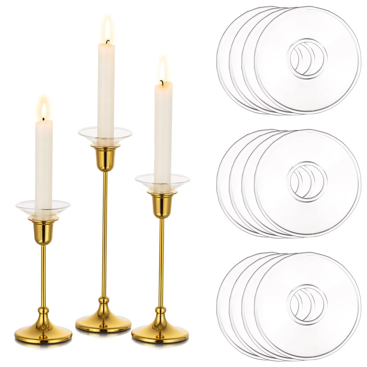 Glasseam Portavela Anillo Transparente, Taper Bobeche De Cristal Set De 12, Protector De Velas Redondo para Navidad y Bodas