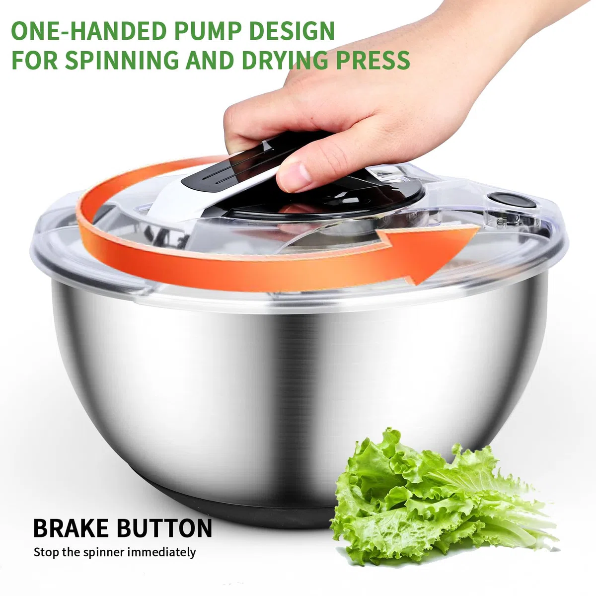 Centrifugador de Ensalada de Acero Inoxidable 4,5L Escurridor Ensalada Escurridor Lechuga Grande Centrifugadora De Verduras con base de Silicona Antideslizante para Lavar Frutas Centrifugar Pastas