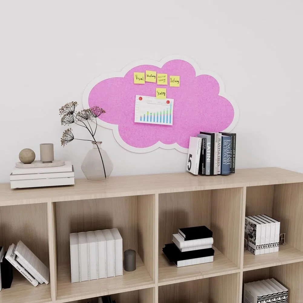 Tablero de anuncios de fieltro alternativo de nube autoadhesiva, tablero de fieltro para oficina en casa, panel de visualización de pared para fotos, notas y mensajes (rosa, 50 x 80 cm)