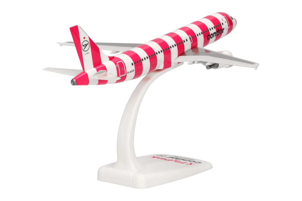 Herpa Miniatura del avión Condor Airbus A320 FlyPink Plane - Snap-Fit, Escala 1/200, Modelo prefabricado, maqueta de colección, modelismo, avión con Soporte, Figura plástico