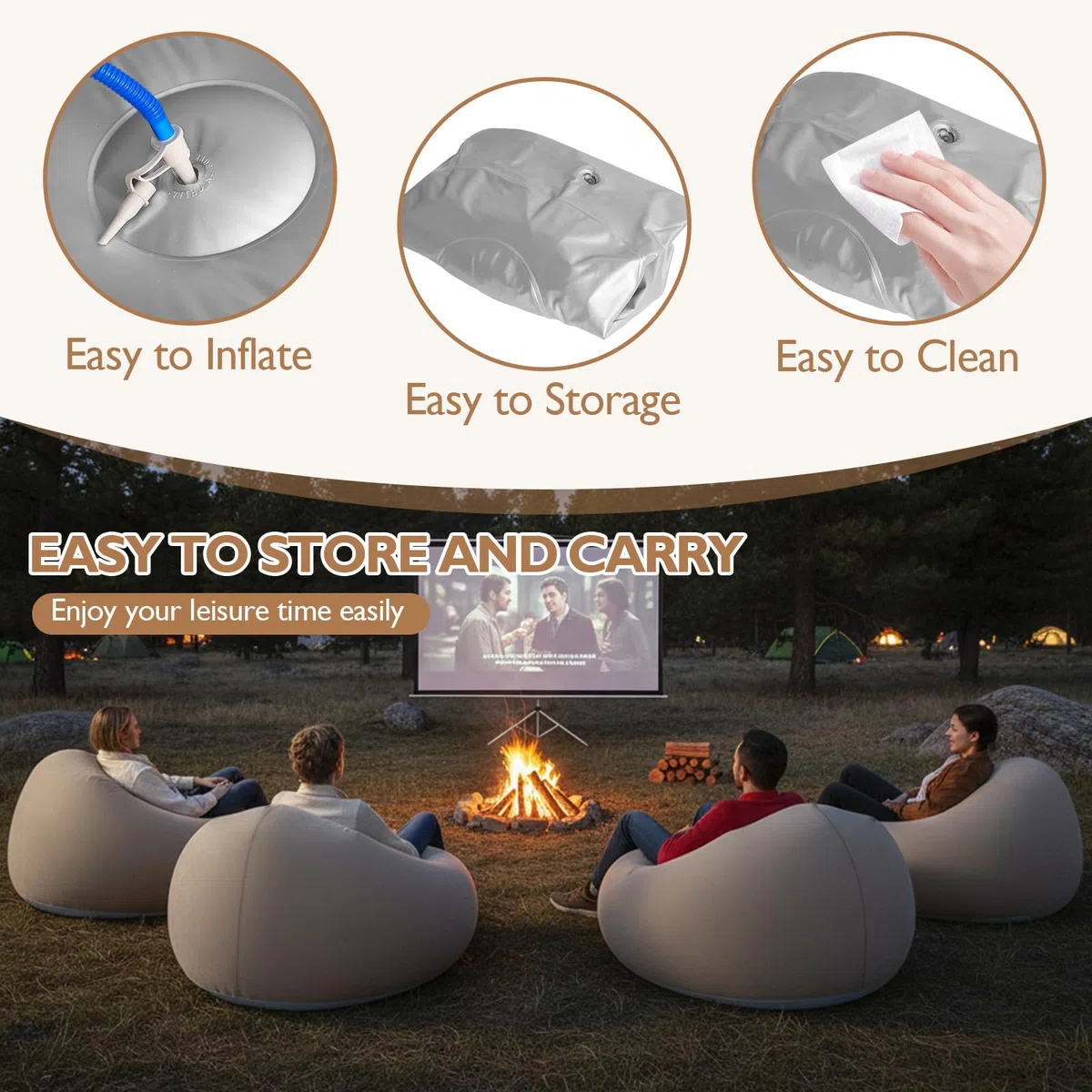 Silla Sofá Inflable, Puf Hinchable con una Bomba, Asiento Hinchable Tumbona Gaming, Sofá de Aire para Dormitorio, portátil, Plegable, para Camping, jardín, Playa, Interior y Exterior