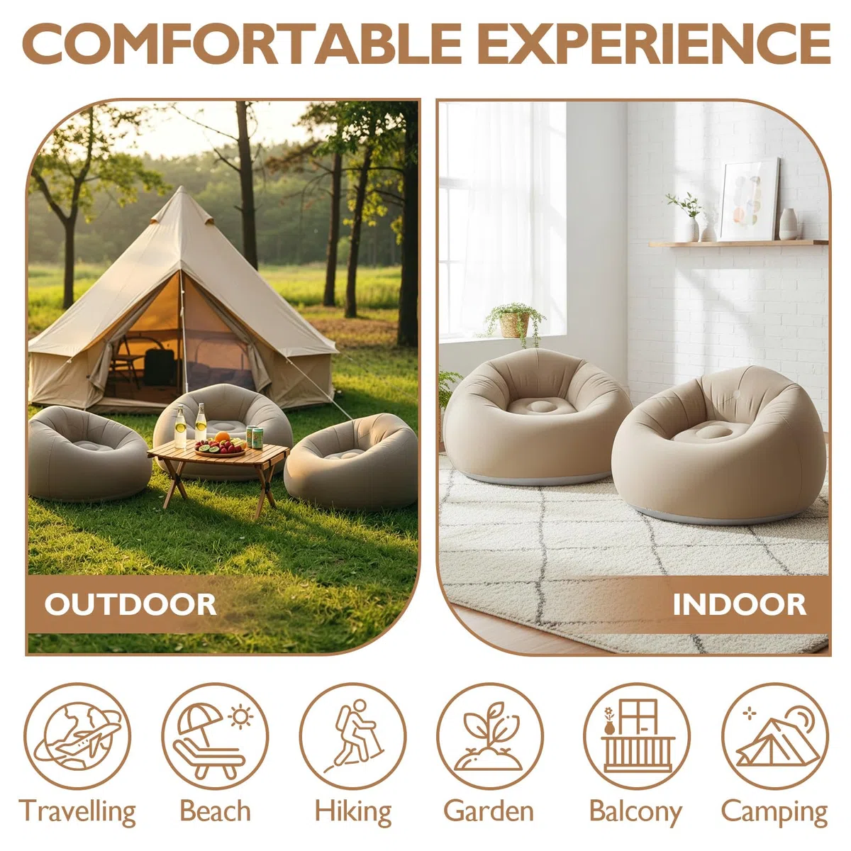 Silla Sofá Inflable, Puf Hinchable con una Bomba, Asiento Hinchable Tumbona Gaming, Sofá de Aire para Dormitorio, portátil, Plegable, para Camping, jardín, Playa, Interior y Exterior