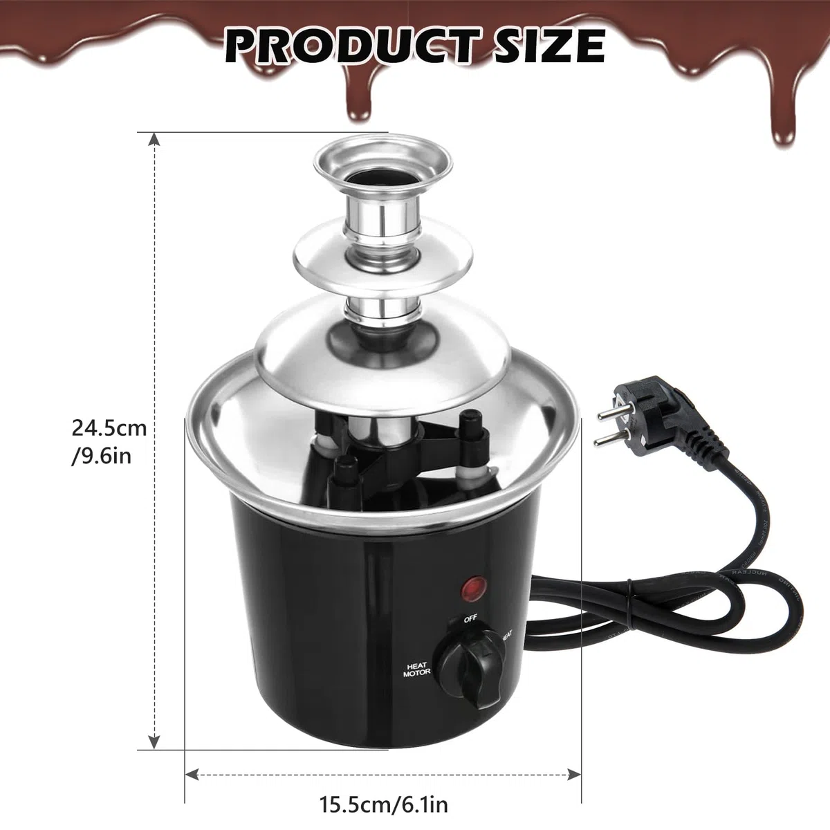 Fuente de chocolate eléctrica, fuente de chocolate de 3 niveles, máquina de fondue de chocolate de acero inoxidable con 60W, capacidad de 450g, para fiestas, cumpleaños, Navidad