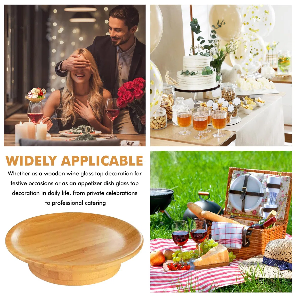 12 adornos para copas de vino, de madera, para postres, fiestas y cenas familiares (edición de madera)