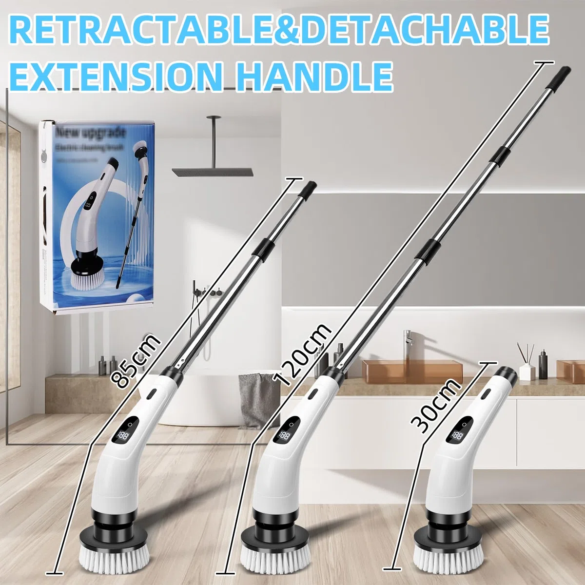Cepillo de Limpieza Electrico, Limpiador Giratorio Eléctrico con 8 Cabezales De Cepillo De Repuesto,Cepillo Electrico Limpieza Hogar, IPX7 Fregadora Giratoria Hogar, Electrico Baño Brush 2 Velocidades