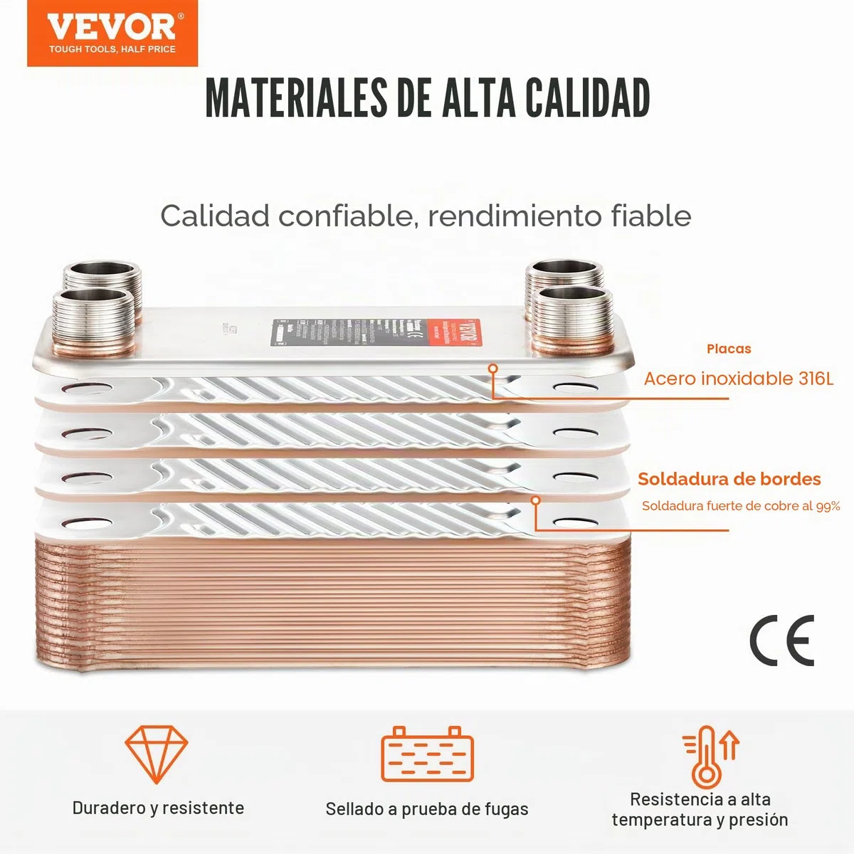 VEVOR Intercambiador de calor de 30 placas soldadas de acero inoxidable 316L de 5 x 12 pulgadas