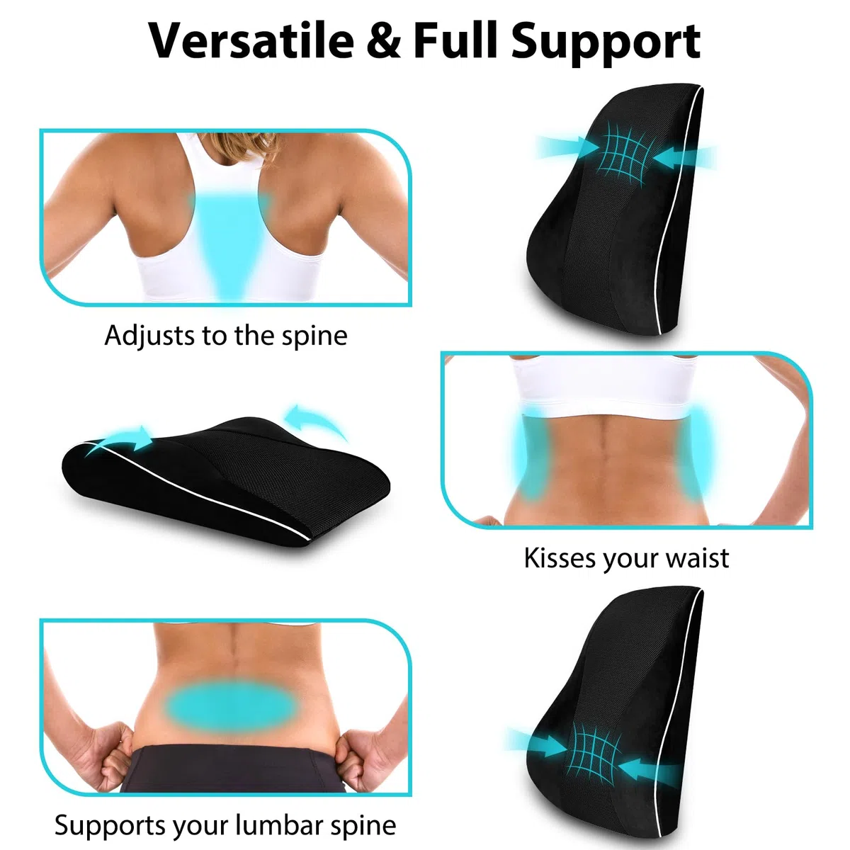 USHOP Cojín Lumbar,cojin Lumbar Silla Oficina Ergonómico de Doble Cara Termorregulada,cojin Lumbar Coche en Espuma Viscoelástica de Alta Densidad,con Dobles Correas Ajustables y Funda Extraíble