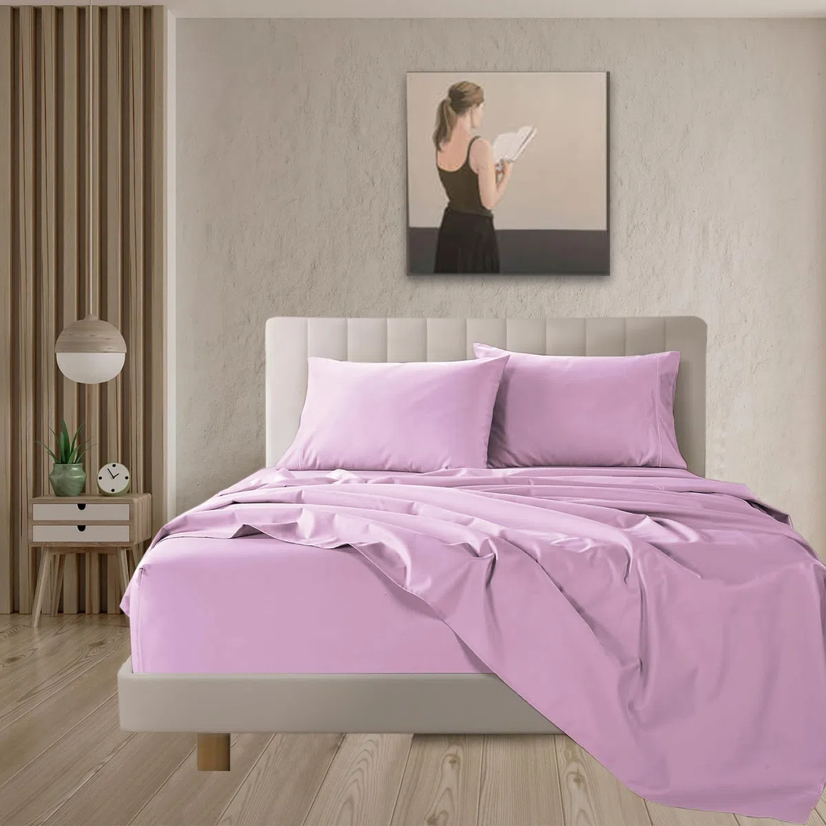 Juego de Sábanas de 4 Piezas de Cama 160 x 200,Poliéster Cepillado y Prelavado,Sábana Bajera Ajustable,Sábana encimera,Dos Funda para Almohada de 50x75cm,Suave y Retención de Calor Lila
