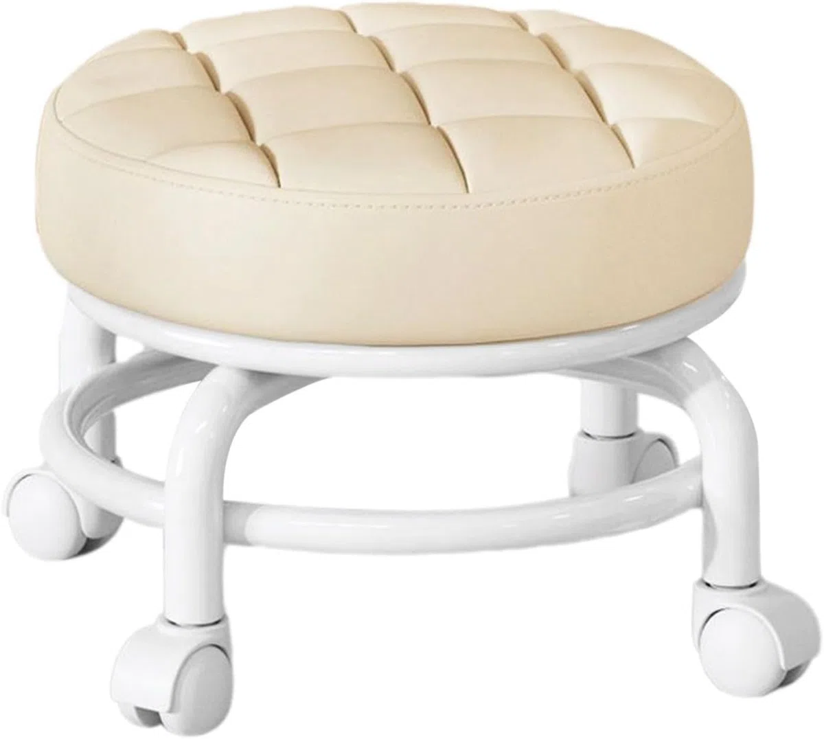 Taburete pequeño con ruedas para pedicura, giratorio y ajustable a 360 grados, para el aseo de spa y el hogar (beige)