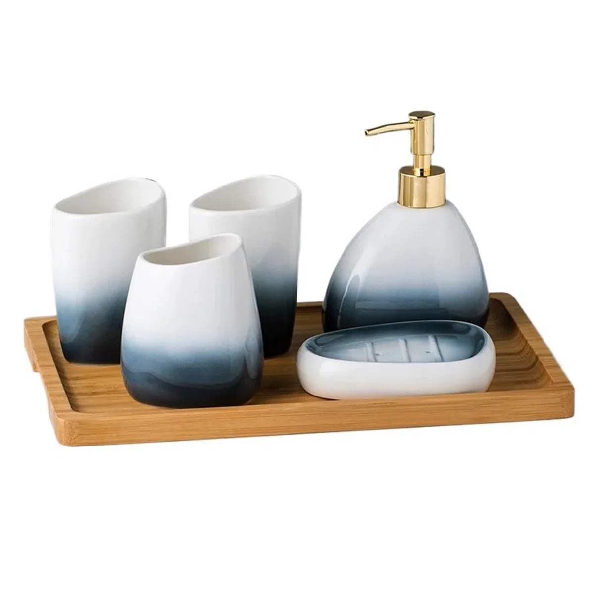 Dispensador de Jabon Set de artículos Sanitarios cerámica, Taza for Cepillo Dientes, dispensador loción, jabonera, Soporte for, Traje baño(Blue)