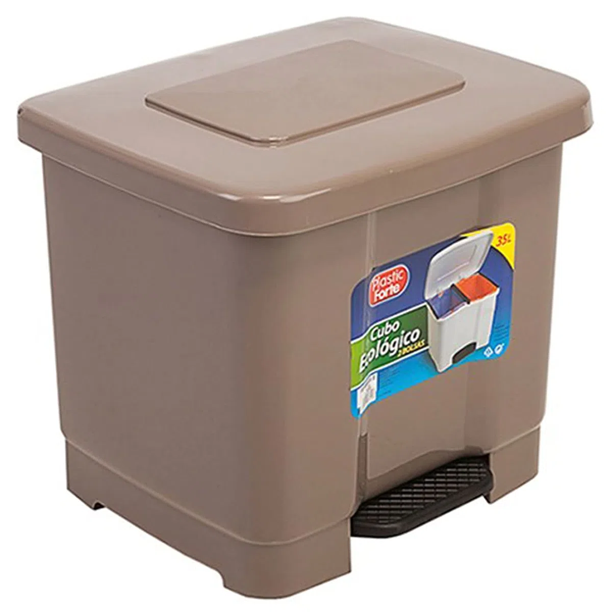 Cubo de Basura Reciclaje Pedal 35 litro de plástico 43 x 38 x 38 cm ,Contenedor basura 2 Divisiones Interiores multicolores (Topo 35 litro)