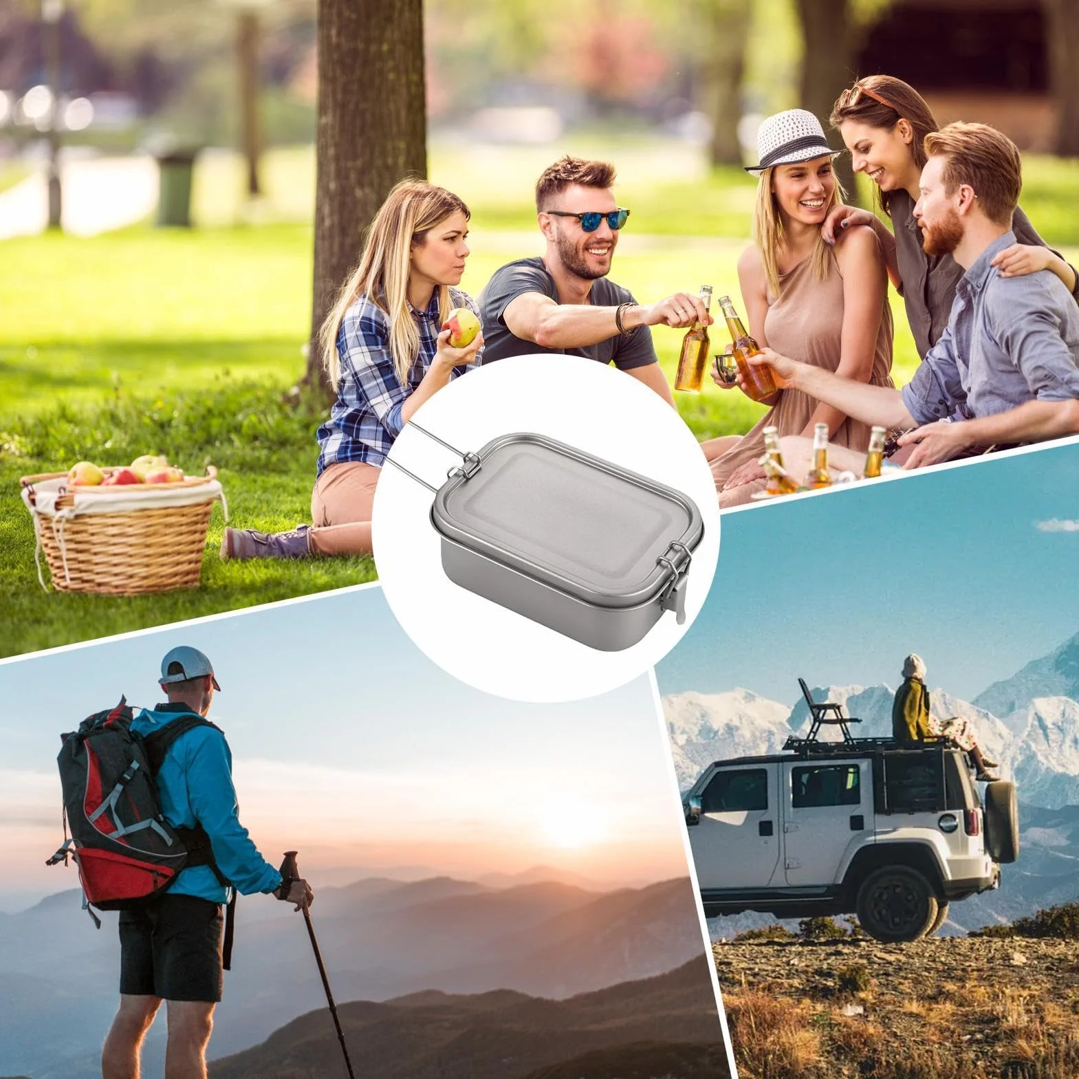 De Almuerzo De Titanio - Conservación De Alimentos De Metal | Tapa Hermética Ligera | Contenedor De Cocina Al Aire Libre Impermeable Con Mango Plegable, De Comida De Camping Para Senderis