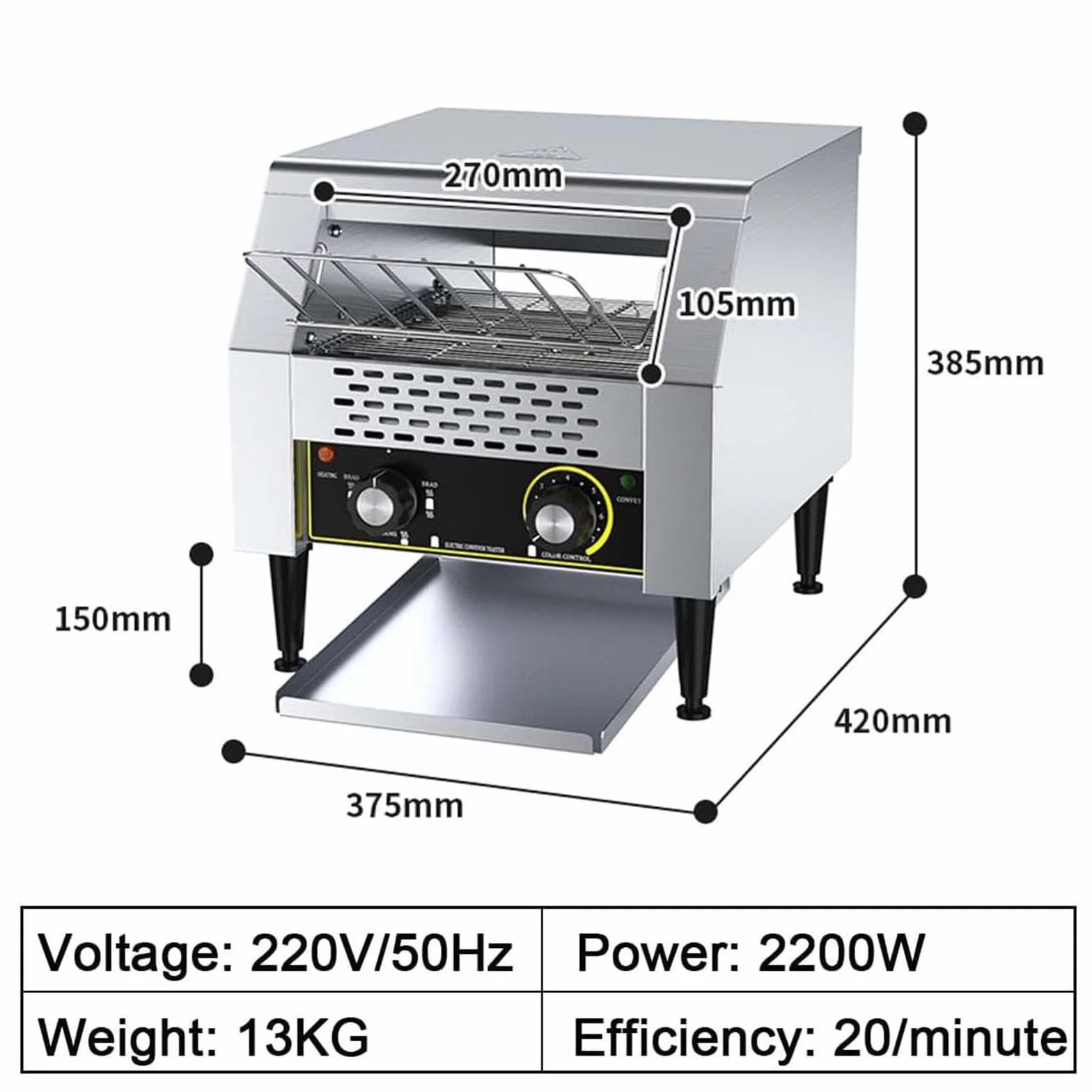 Tostadora comercial de acero inoxidable, profesional, con transmisión por cadena de calentamiento de 150/300/450 rebanadas/hora, para hoteles, restaurantes, bufés y panaderías.,300pieces/H