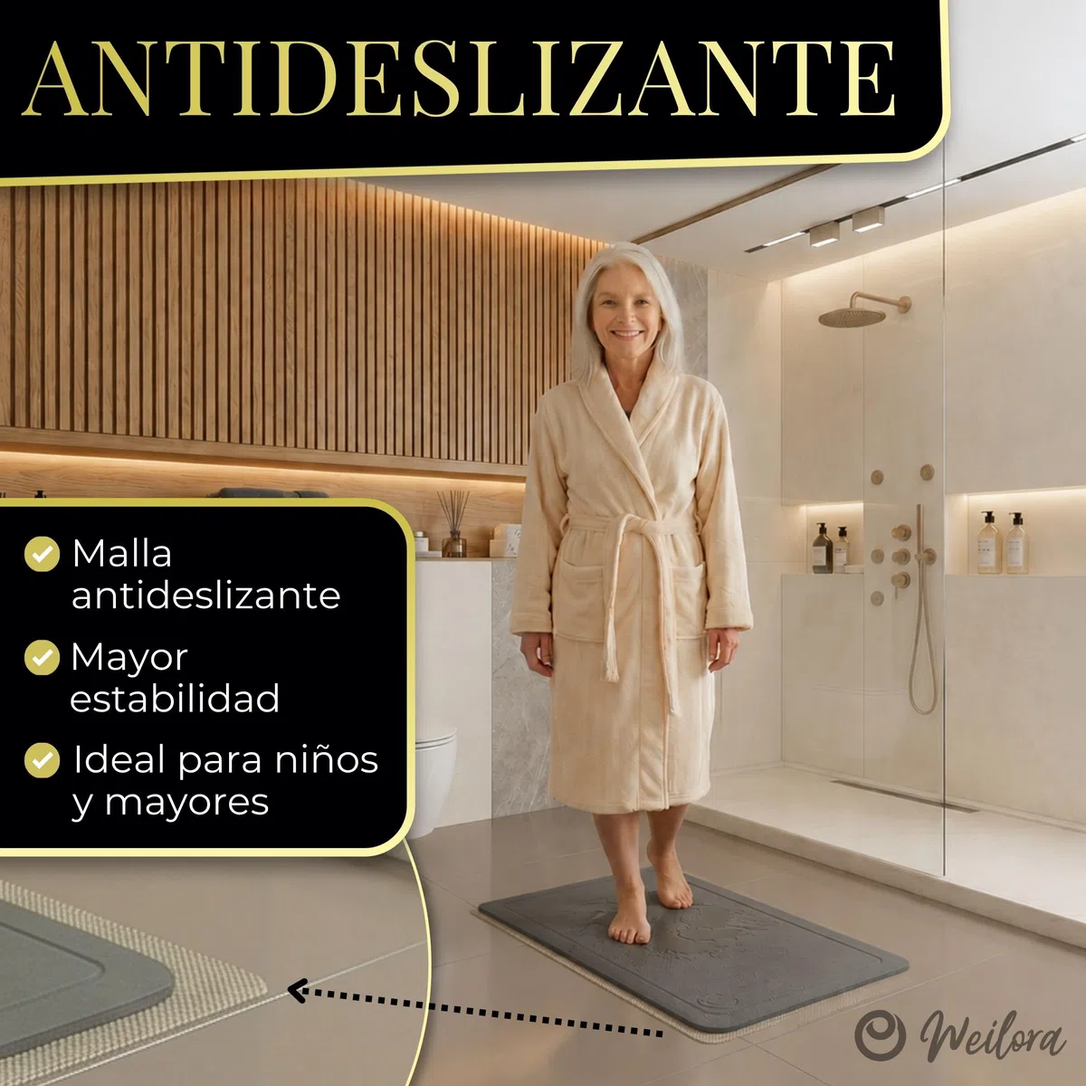 Alfombra Piedra Diatomita Baño 60x39 cm + Posavasos, Secado Ultra Rápido, Antideslizante con Malla, Sin Olores, Sin Moho – Alfombra Diatomita Baño Piedra Gris Antracita.