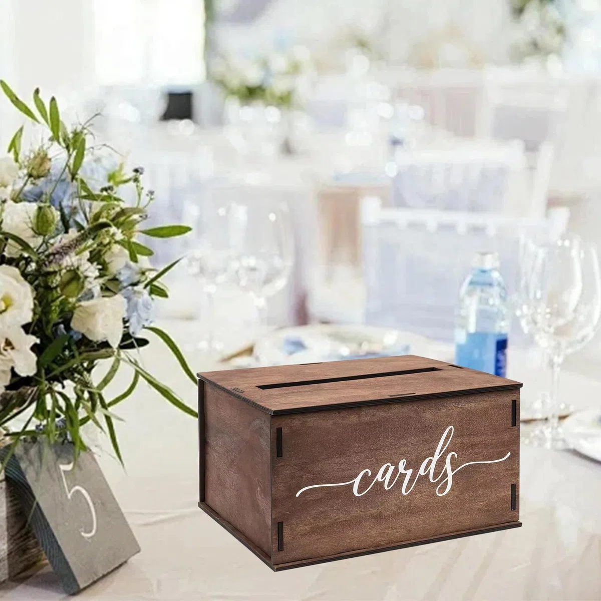 Caja de tarjetas de boda 29,2x26,6x16,5 cm Caja de regalo rústica con Ranura y Tapa Organizador de tarjetas de fiesta para Boda Aniversario Fiesta Duchas de Bebé Cumpleaños