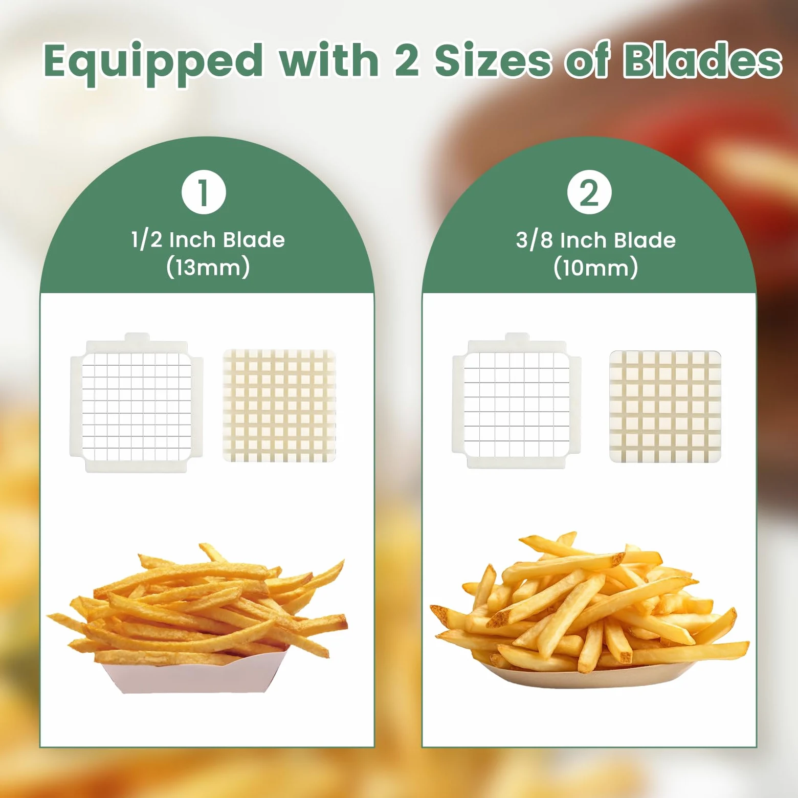 Huanyu Cortador eléctrico de patatas fritas con cuchillas de 2 tamaños, cortador de verduras multifuncional para patatas, zanahorias y pepinos (verde)