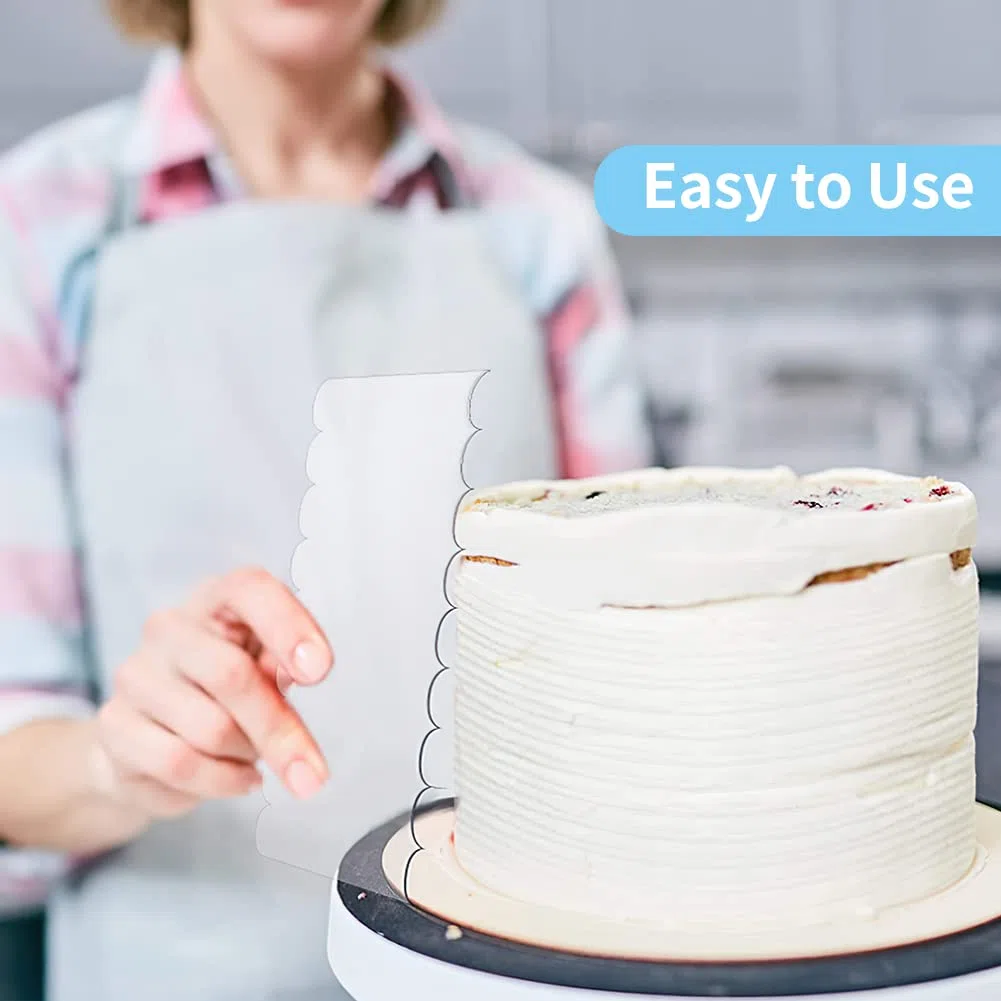 Rascador para tartas, peine para repostería, herramienta para hornear, herramientas de cocina, raspador de pasteles, más suave en 13 patrones para diferentes formas de bordes de tartas, transparente