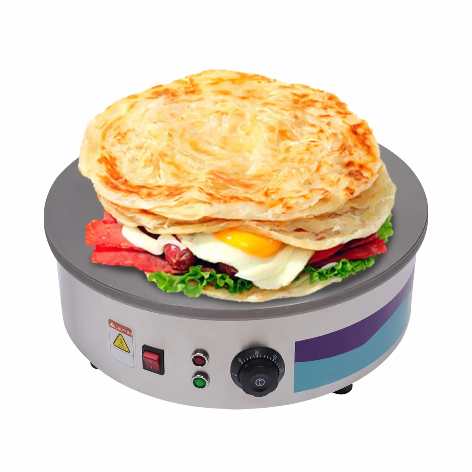 Máquina para crepes, 3000 W, crepera eléctrica de hierro fundido, gran placa calefactora Ø45 cm, temperatura ajustable, con dispersión y espátula para hornear panqueques, tocino, huevos, panqueques