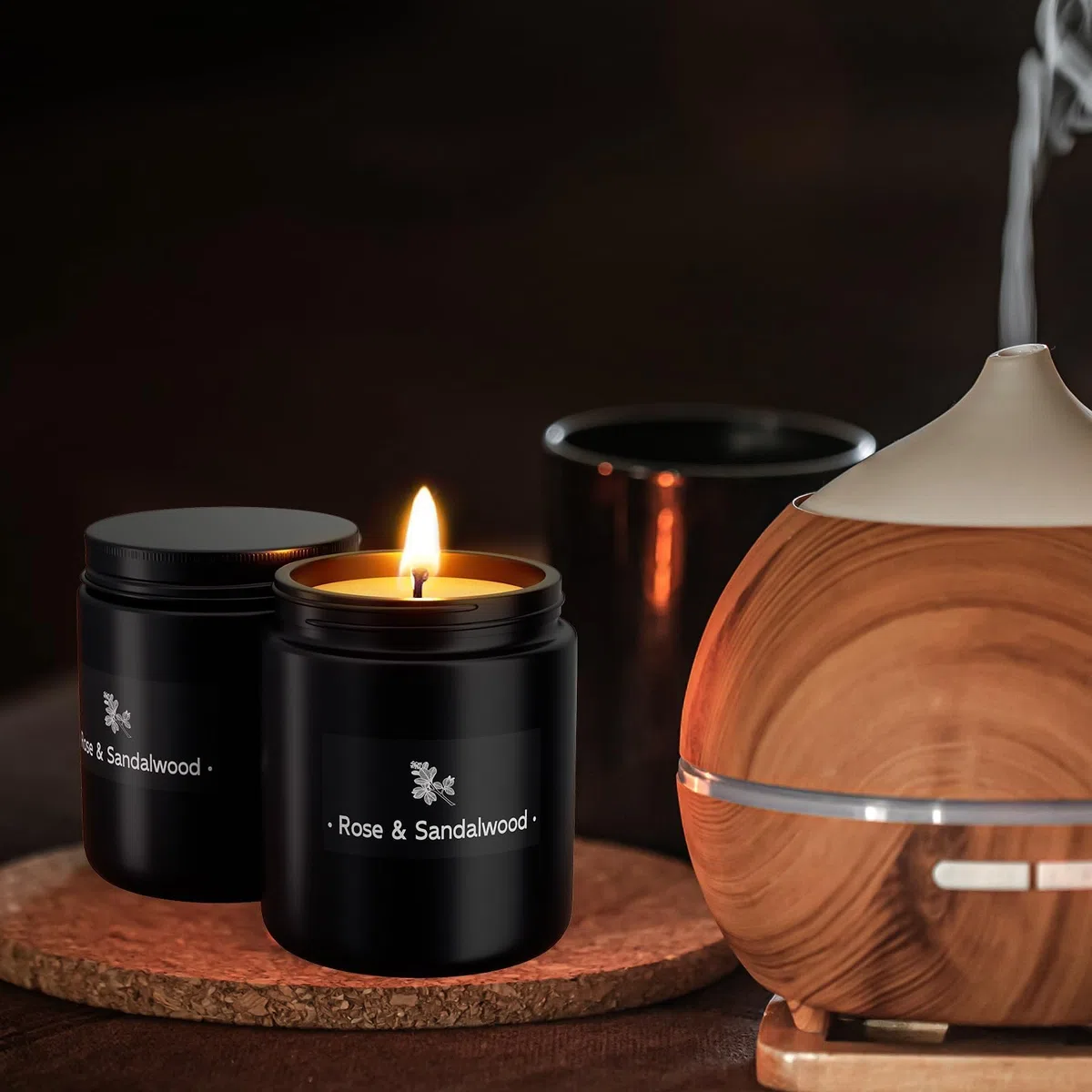 Velas perfumadas para el hogar, vela de aromaterapia con fuerte fragancia – 7.6 onzas, 100% cera de soja – Velas de Navidad perfumadas para hombres y mujeres en tarro negro, rosa y sándalo