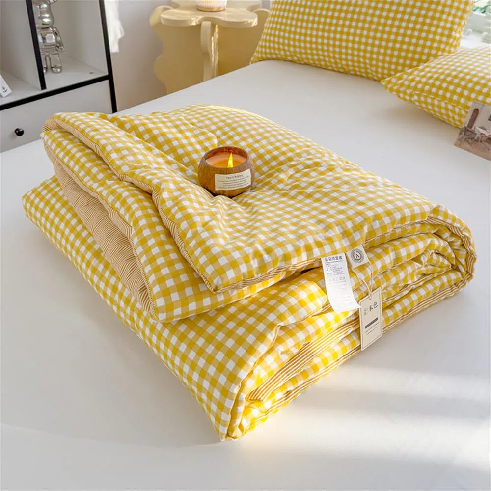 Surwin Colcha Bouti a Cuadros Reversible Colchas Acolchado para Cama Microfibra Ligera Suave Manta de Sofá Colcha para Primavera y Verano Cubre Cama Fina Lavable (Amarillo,150x200cm)