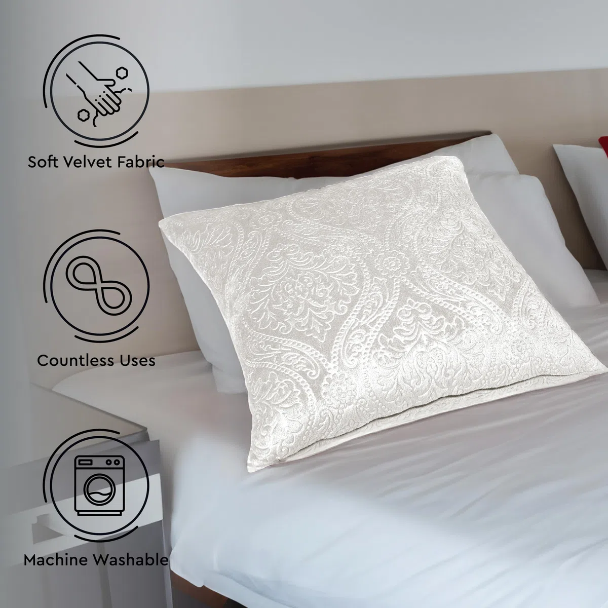 Encasa XO Fundas de Cojín de Terciopelo Gofrado de Lujo Fundas de Almohada de Felpa para Salones y Dormitorios Elegantes, 50x50 cm Crema | Juego de 2 | Solo Fundas, Sin Relleno
