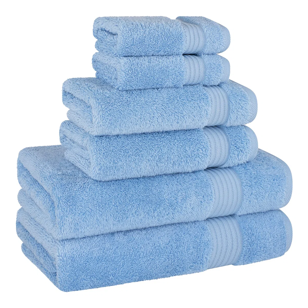 Cotton Paradise Juego de Toallas de 6 Piezas, 100% algodón Turco Suave y Absorbente para baño, 2 Toallas de baño, 2 Toallas de Mano y 2 paños, Juego de Toallas Azul Cielo