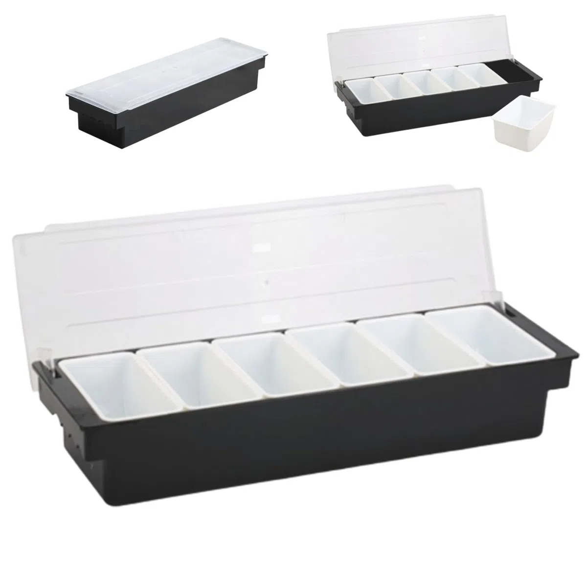 Soporte de condimentos con 6 compartimentos desembolsos Ingredientes de plástico dispensador de condimentos con pizzería reutilizable de tapa Estación de pizza enfriada por hielo para el hogar, resta