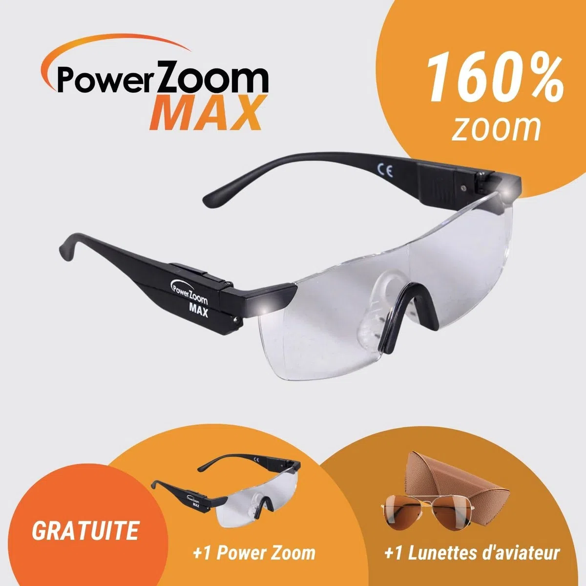 Gafas de Aumento +160% con Luz LED - Zoom para Leer - Trabajos de Precisión - Pintar Miniaturas - Ampliación Instantánea - (Pack 2 Unidades + 1 Gafas Sol)