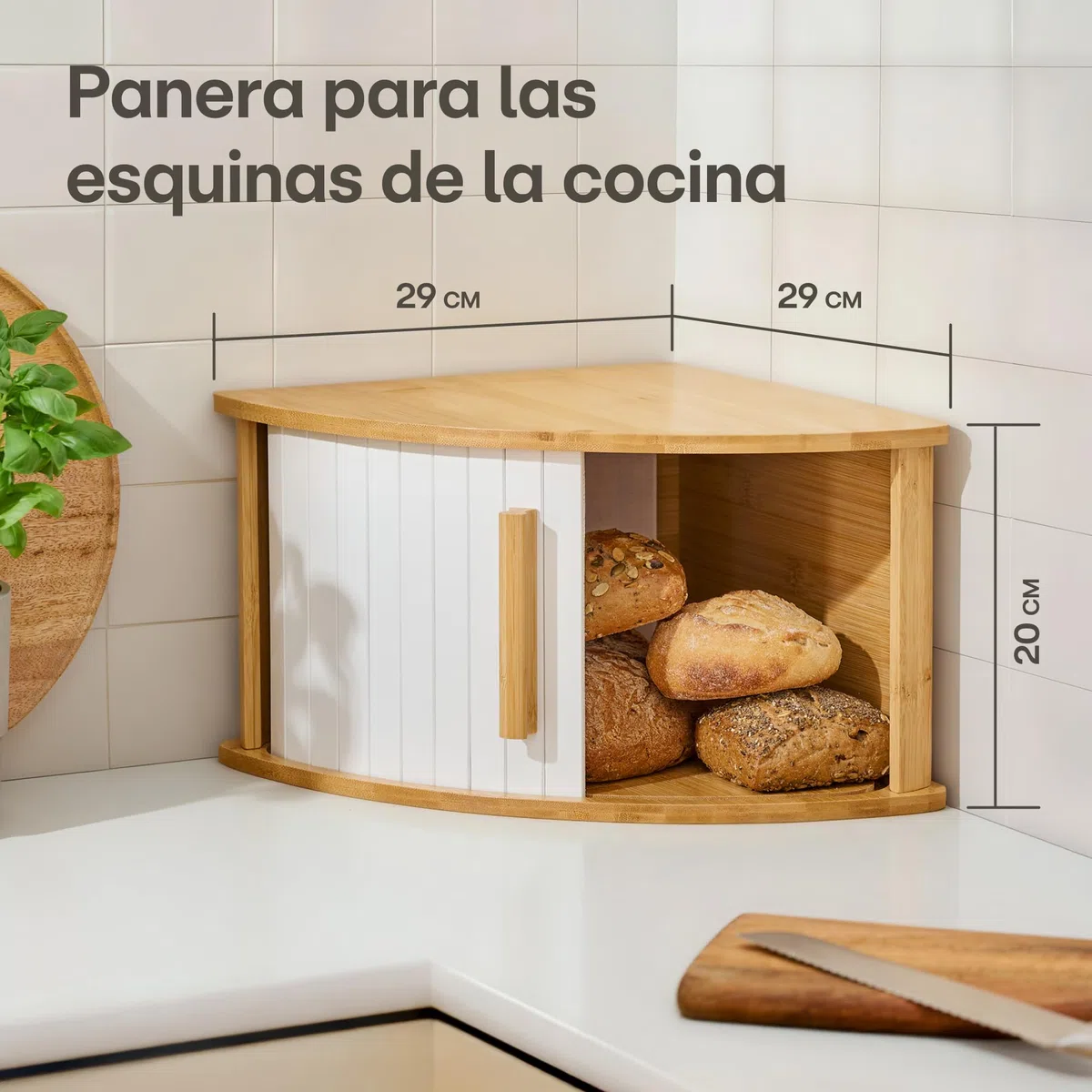 Praknu Panera de Esquina de Madera con Puerta Deslizante – Ahorra Espacio – Conserva el Pan Fresco por Más Tiempo – Montaje Sencillo con Guía (Blanco)