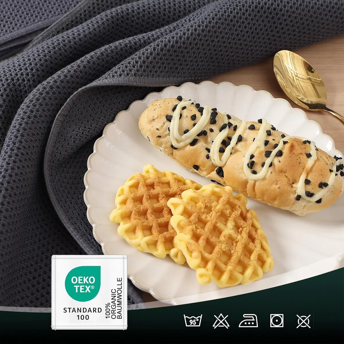 Moosfor Paños de limpieza de cocina 100% algodón, muy absorbentes, suaves, accesorios de cocina de secado rápido, 6 unidades, 30 x 30 cm, gris oscuro